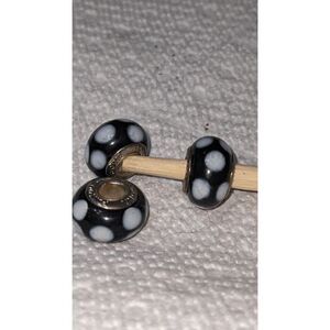 NEW SET OF 3 PANDORA MURANO BEADS BLACK WITH WHITE POLKA DOTS - REALLY CUTE